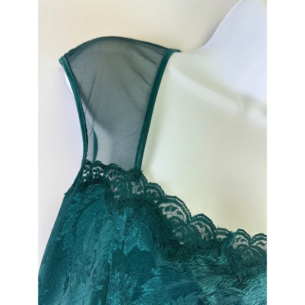 Victorias Secret Gold Label Emerald Green Satin Maxi Slip Gown Floral Jacquard L